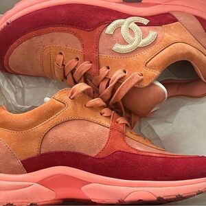CHANEL Red and Pink Sneakers